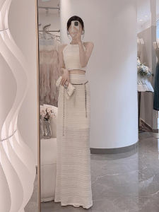 SHANGSHA | High-End Elegant Lady Dress Little Luxury Rebellious Fashion White Halter Neck Autumn
