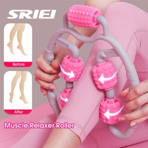 SRIEI Muscle Massager 360° Massage Roller Stick Portable for Leg Neck Arm Shaft Muscle Relaxer 5 Wheel Yoga Fitness Accessories Full Body Workout Massage Alat Urut Badan Alat Urut Kaki