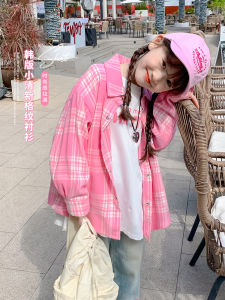 Girls Plaid Shirt Autumn Wear Long Sleeve Spring Autumn Style Childrens Outerwear Small Girl Top Fashionable Casual Flip Collar