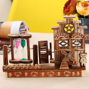 Creative Wooden Music Box with Rotating Sand Drip Vintage Water Mill Eight Day Music Box Student Birthday Festival Gifts