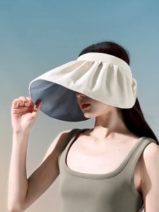 MATEYOYO Women Sun Cap Sun Visor Hat Foldable Empty Top Hat UPF50+ Sun Hats Portable Beach Cap Large Brim Cap Sun Protection Cap UV Protection Hats With Windproof Rope for Outdoor Travel