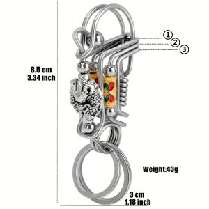 Stainless Steel Keychains Handmade Matte Round Engraved Dragon Head Charm Mechanical Car Key Ring American Men Outdoor Trinket