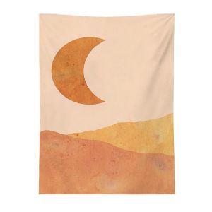 VIKAMA Morandi Hill Crescent Tapestry ins Bohemian Landscape Moon Background Cloth Wall Decoration Room Decoration