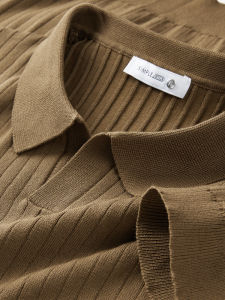 Lightweight Short Sleeve Polo Shirt Mens Spring Autumn Casual Business V Neck Knitted Sweater Pure Color Fashion Urban Style