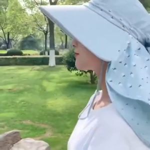 Topi Pantai Visor Lipat Wanita Lebar / Topi Pantai Cadar Penutup Wajah Topi Pancing Anti UV TP10