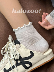 White Cotton Summer Thin Medium Tube Socks for Women with Lace Edge No Gusset Short Socks Matched with Loafers Comfortable Breathable