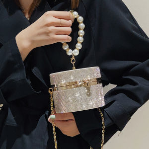 Mini Pearl Handbag Womens Fashion Bucket Bag Lipstick Portable Soft PU Leather Korean Style Casual Single Shoulder Bag