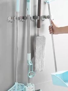 Anbolt Gantungan Sapu Alat Pel Dengan Hook / 5 Kait 4 Penjepit Multifungsi 304 Stainless Steel Gantungan Pel Sikat