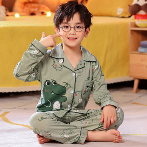 Bộ Đồ Ngủ Cotton Dài Tay Mỏng Cho Bé Trai Mùa Xuân Thu Hoạt Hình Khủng Long Dễ Thương Mặc Ở Nhà Áo Len Cardigan