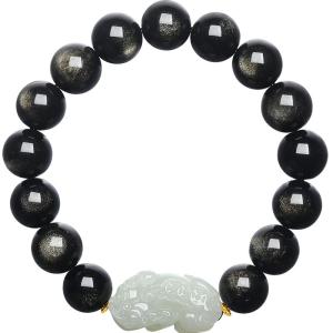 Jadeite & Obsidian Pi Xiu Beaded Bracelet