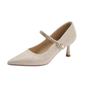 Josiny | Peep Toe Champagne Gold High Heel Wedding Shoes