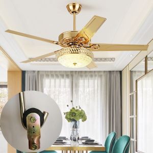 Quạt Trần Đèn Quạt Trần Trang Trí 5 Cánh Hợp Kim Vàng Cho Phòng Khách Phòng NgủBếp Ăn Bh 10 Năm (Động Cơ 6 SốTặng Móc Treo)