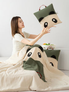 Canvas Style Pillow and Quilt Dual-Use Two-in-One Summer Nap Blanket Pillow Car Airable Cover Car Summer Blanket