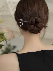 Elegant Pearl Black Ebony Hairpin Original Design Oriental Beauty Aesthetic Natural Pearl High-End Classical Chinese Style Hair Accessories