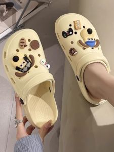 Womens Summer Cartoon Home Bath Slippers Thick Bottom Hole Hole Shoes Anti-Slip Outdoor Beach Shoes Comfortable Low Cut Sandals