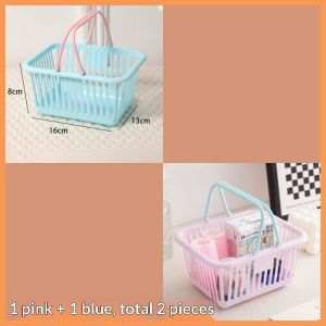 Portable Plastic Storage Basket With Handle Hollow Desktop Stationery Organizer Sundries Toy Fruit Storage Box Home Organizer