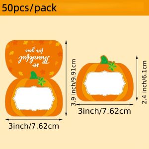 50pcs/pack Thanksgiving Thank You Cards Fall Pumpkin Blank Note Place Cards Autumn Maple Leaf Greeting Cards for Party Gift