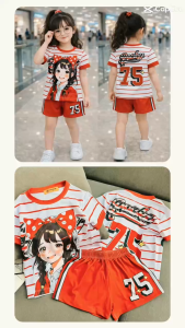 Bộ hè bé gái cộc tay cổ tròn in họa tiết 5D dễ thương xinh xắn size 8-18KG - Chất thun lạnh mềm mịn thoáng mát co giãn thoải mái cho bé vận động vui chơi - Bộ đồ hè bé gái