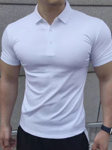 Mens Sporty Solid Color Short Sleeve Polo Shirt Fitness Trainer Tight Elastic Quick Dry Running Training Youth Casual Summer T-Shirt