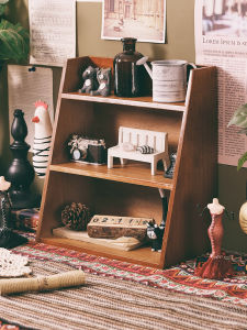 Solid Wood Office Desktop Storage Rack for Coffee Cups And Perfume Bottles Retro Style Three Layer Rectangular Shaped Organizer