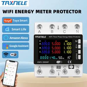 Wifi tuya thông minh ba pha Power Meter trên dưới dòng điện áp bảo vệ công tắc Rơle năng lượng điện đồng hồ kWh 80A hẹn giờ