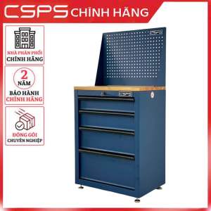 Tủ Dụng Cụ CSPS 61cm - 04 Hộc Kéo Màu Xanh Dương Kèm Vách Lưới Ván Gỗ Kèm Chân Tăng Chỉnh