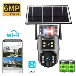 Camera An Ninh Ngoài Trời 6MP WiFi Ubox Camera Kép Năng Lượng Mặt Trời Tự Động Theo Dõi Có Đèn Báo Đỏ Xanh Còi Báo Động PTZ Sử Dụng Pin CCTV