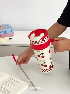 Media แก้วเก็บเย็น กระติกน้ำร้อนความจุสูง1200ml แก้วเก็บความเย็น สเตนเลส304 พร้อมหลอด มีด้ามจับ น่ารัก แก้วน้ำดื่มเก็บเย็น/เก็บร้อน 6-12 ชั่วโมง ของขวัญ