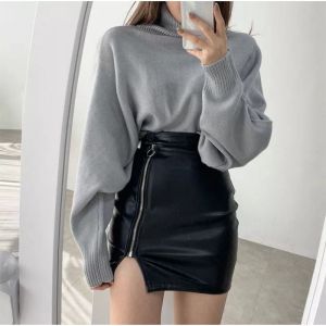 BISA COD : Rok Kulit Semi Wanita Rok Mini Kulit Model Super Slim Bodycon Pencil Rok Pensil Wanita Korea Girls Band