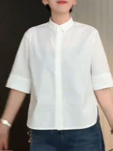 UYFY | White Polo Collar Short Sleeve Shirt Womens Fashion Commute Design Large Size Top Elegant Summer New Style Uyfy Brand