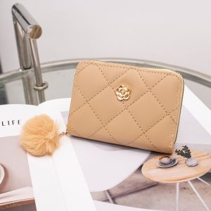 New 2024 Embroidered Diamond Pattern Short Wallet for Women Casual Hardware Decoration Floral Ball Ladies Purse Soft PU Leather
