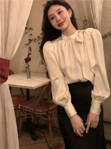CHOEFULYN | White French Style Career Shirt Elegant Puffy Sleeve