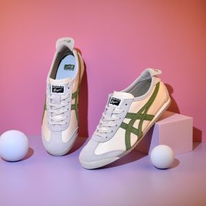 2024 Original Tiger Shoes Mens and Womens Classic MEXICO 66 Sports Shoes Fashionable and Comfortable Casual Shoes Breathable and Soft Leather Shoes Off White/light Green