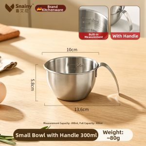 Snainy | Stainless Steel Mixing Bowl Food Grade with Handle Egg Beater Measurement Salad and Seasoning Use