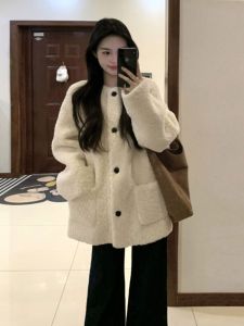 Áo khoác ngoài CHANGTONG lông cừu dày dáng dài vừa phong cách Hàn Quốc thời trang thu đông