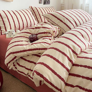 Striped Printed Microfiber Duvet Cover Set Bedding Set Breathable Lightweight Soft Fade-Resistant Hypoallergenic Washable