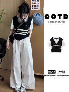 SHUQINGLAI | Ice Silk Illusion Two-Piece Short Sleeve Fitted T-Shirt