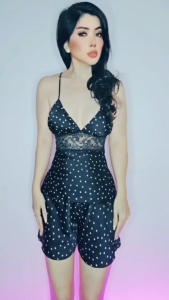 Đồ bộ mặc nhà phi lụa cao cấp Wannabe bộ short BSS90 bo ren phần chân ngực quyến rũ gợi cảm