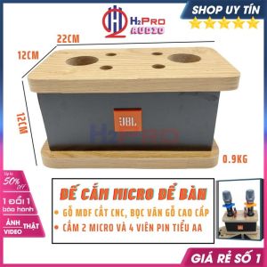 Chân Micro Để Bàn Đế Gỗ Cắm Micro Để Bàn H2Pro Cao Cấp-Sang Trọng 2 Lỗ Mic Gỗ Mdf Cắt Cnc Bọc Vân Gỗ-H2Pro Audio