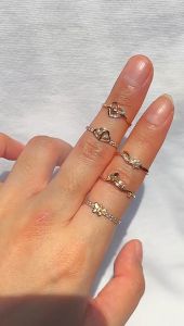 Cincin emas asli kadar 70 16k love bunga kupu2 aesthetic korea wave ringan padat permata