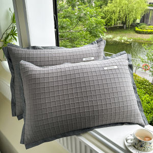 SUNLIGHT HOME 2 Pieces Knitted Cotton Pillowcase With Zipper1 Pair Simple Plaid Pillow CaseBreathable Pillow Cover