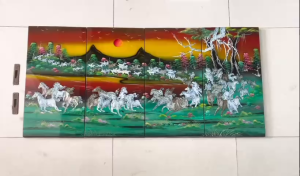 Bộ tranh sơn mài 4 tấm - BÁCH MÃ ĐỒ - Khảm cừ / Size 60x120 cm