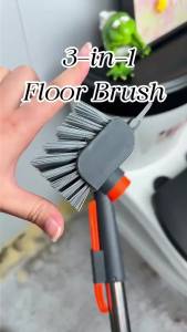 Bộ Chổi Lau Sàn Nhà Tắm 3 Trong 1 Với Cán Dài 52 Inch Bằng Thép Không Gỉ Kèm Bàn Chải Chà Góc Cạnh Cho Phòng Tắm