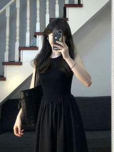 French Hepburn Style Black Sleeveless Dress Womens Summer New Fashion Beautiful Vest Skirt High Waist Commute Elegant Lady