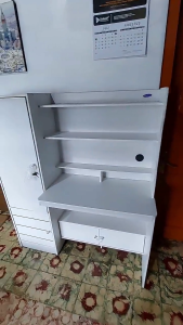 KLIKFURNITURE Meja Belajar Anak Minimalis Putih/Hitam KARIN Olympic Gstar