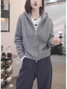 Large Size Zipper Hooded Knitted Sweater Womens Inner Wear Korean Style Slimming Casual Outerwear Top for Autumn Winter