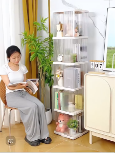 【READY STOCK】Bookshelf Acrylic Board 360 ° Swivel Book Rack Space‑Saving Freestanding Storage Organizer