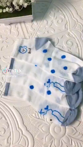 EFKS103 Kaos Kaki Wanita Motif Karakter Beruang Socks Biru Putih