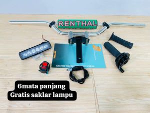 paket komplit stang Rhental cnc import+dudukan/adaptor stang+gas spontan daytona polos+lampu tembak LED 6mata panjang=✓Gratis saklar