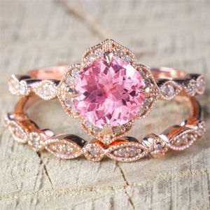 Huitan Rose Gold Color 2Pcs Set Rings for Women Temperament Elegant Ladys Accessories Wedding Anniversary Party Trendy Jewelry
